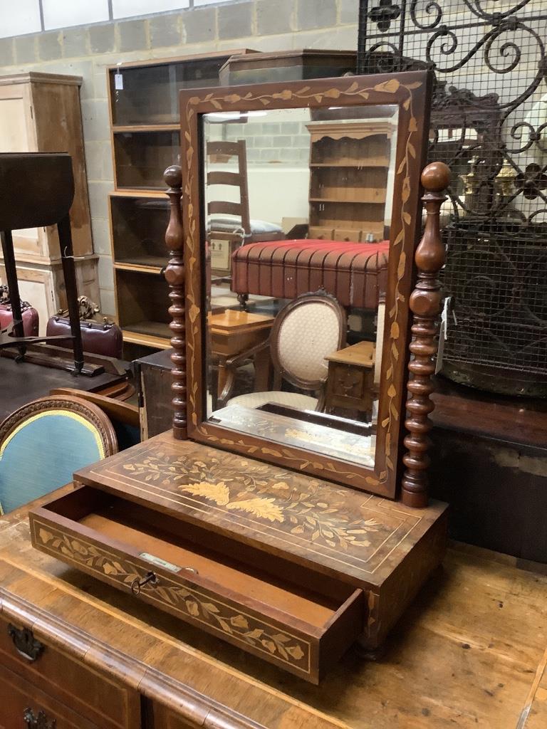 A 19th century Dutch floral marquetry and walnut box-framed toilet mirror, width 54cm, depth 25cm, height 70cm